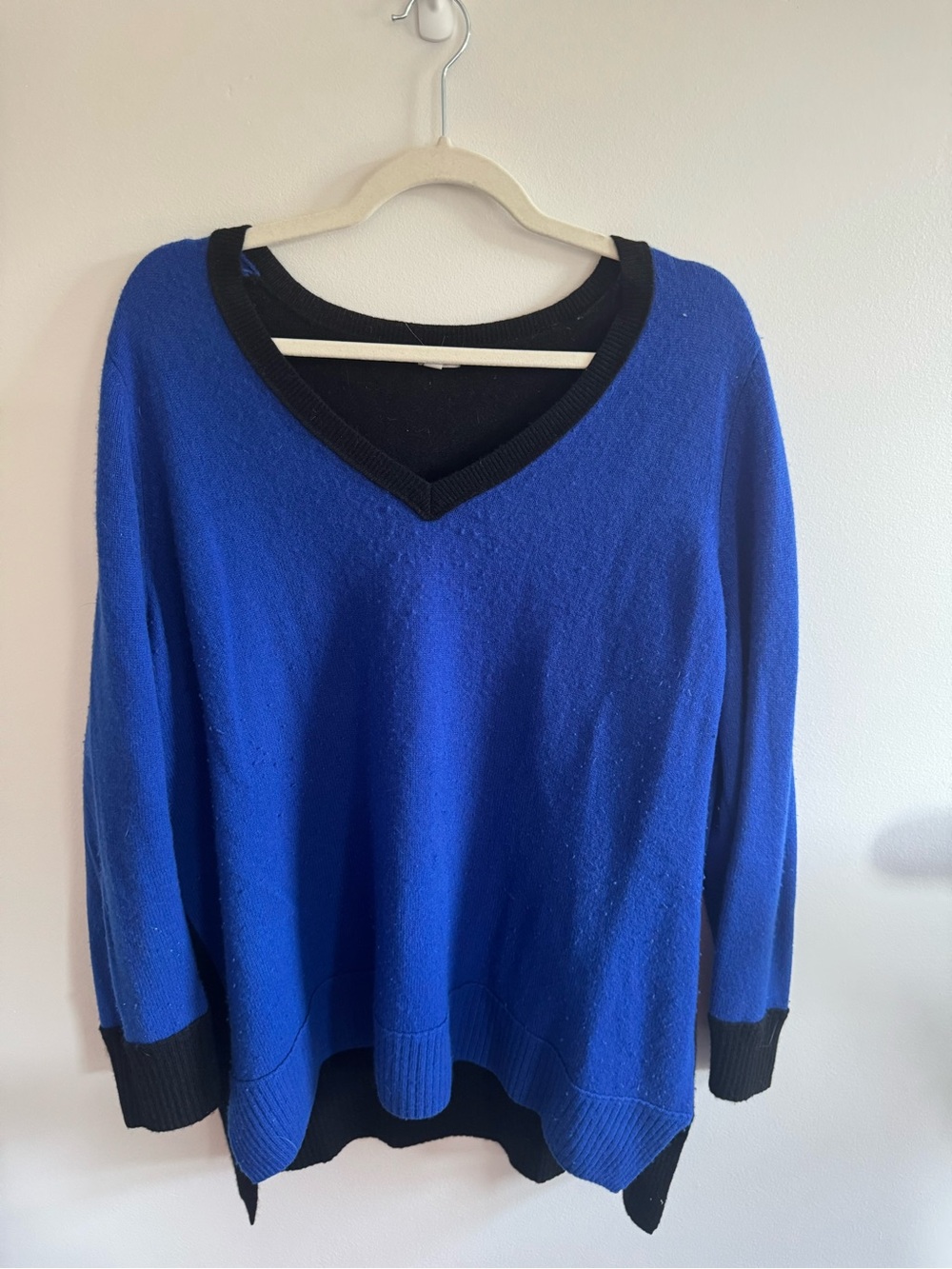 Blue V-Neck Women’s  Sweater with Black Trim 2x
